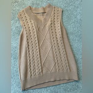 Tan Cable Knit Sleeveless Sweater